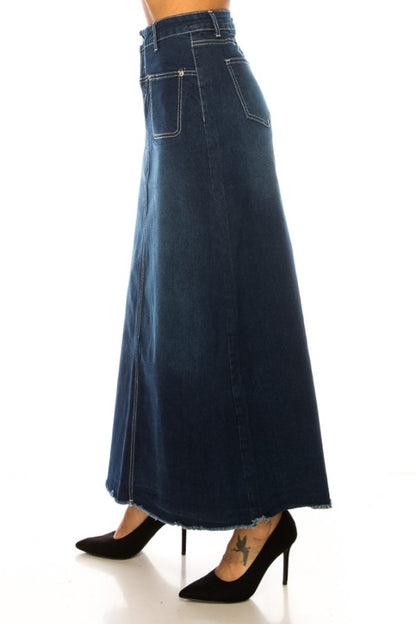 *Preorder* Collins Denim Maxi Skirt in Dk Indigo Wash- Misses and Plus (S-3X)