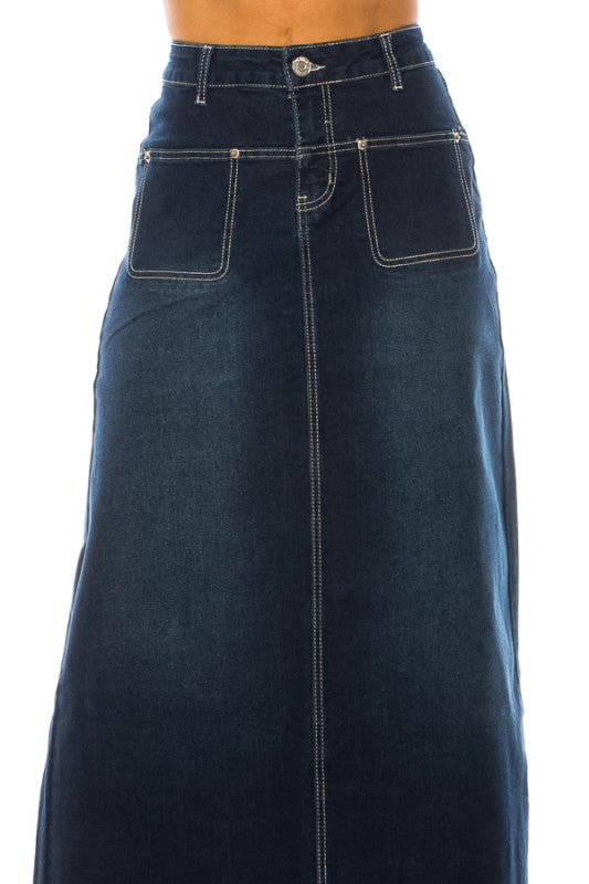 *Preorder* Collins Denim Maxi Skirt in Dk Indigo Wash- Misses and Plus (S-3X)