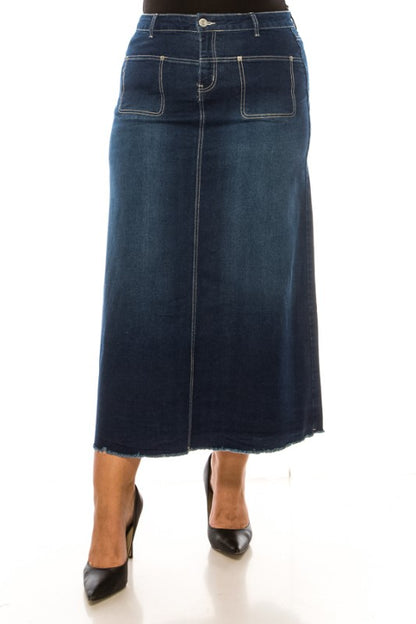 *Preorder* Collins Denim Maxi Skirt in Dk Indigo Wash- Misses and Plus (S-3X)