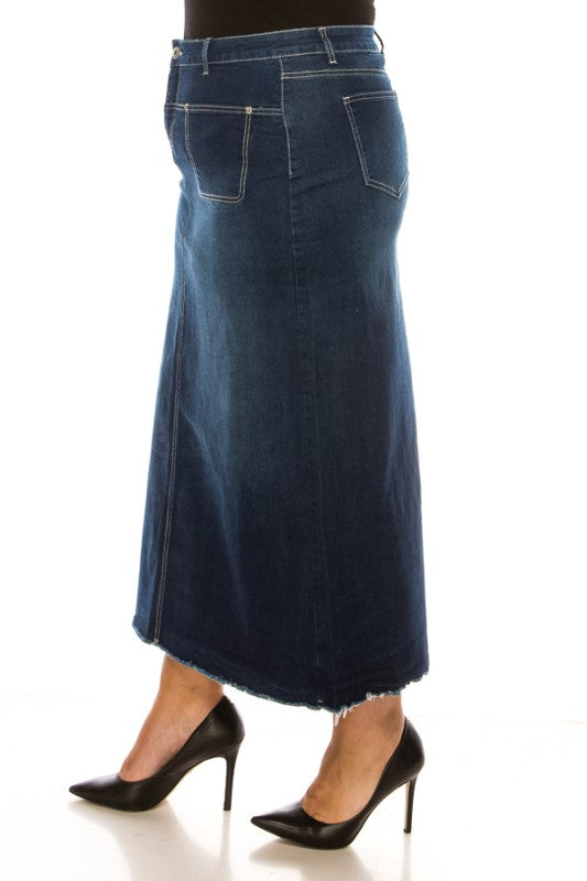*Preorder* Collins Denim Maxi Skirt in Dk Indigo Wash- Misses and Plus (S-3X)