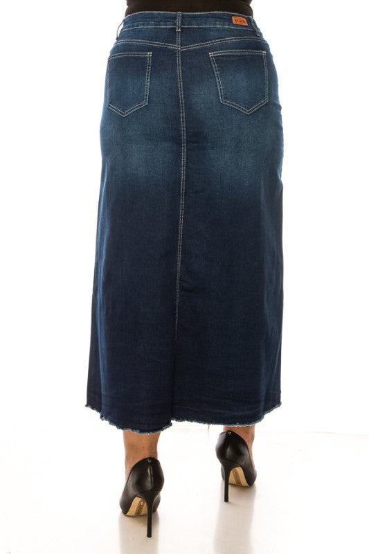 *Preorder* Collins Denim Maxi Skirt in Dk Indigo Wash- Misses and Plus (S-3X)