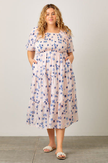 Marlowe Dress in Blue Multi- Misses and Plus (2X-3X)