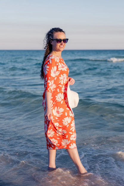 Carlie Swim Dress in Sunset Hibiscus- Misses and Plus (S-3X)