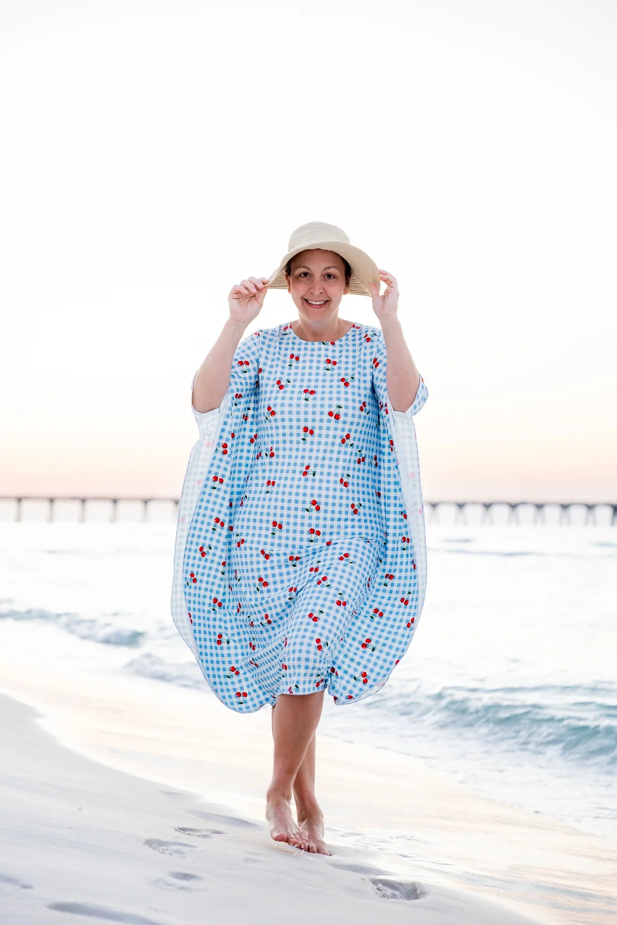 Carlie Swim Dress in Sweet Cherry Check- Misses and Plus (S-XL,3X)
