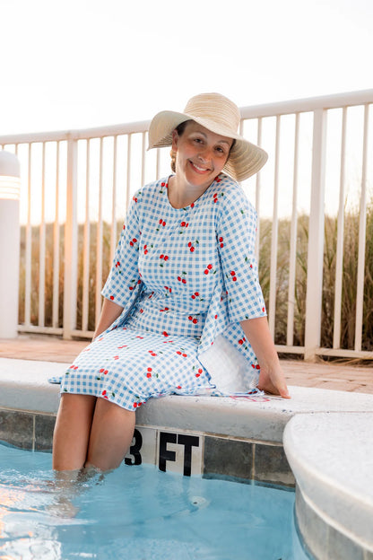 Carlie Swim Dress in Sweet Cherry Check- Misses and Plus (S-XL,3X)
