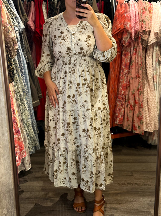 Carys Dress in Cream Multi- Misses and Plus (S-3X)
