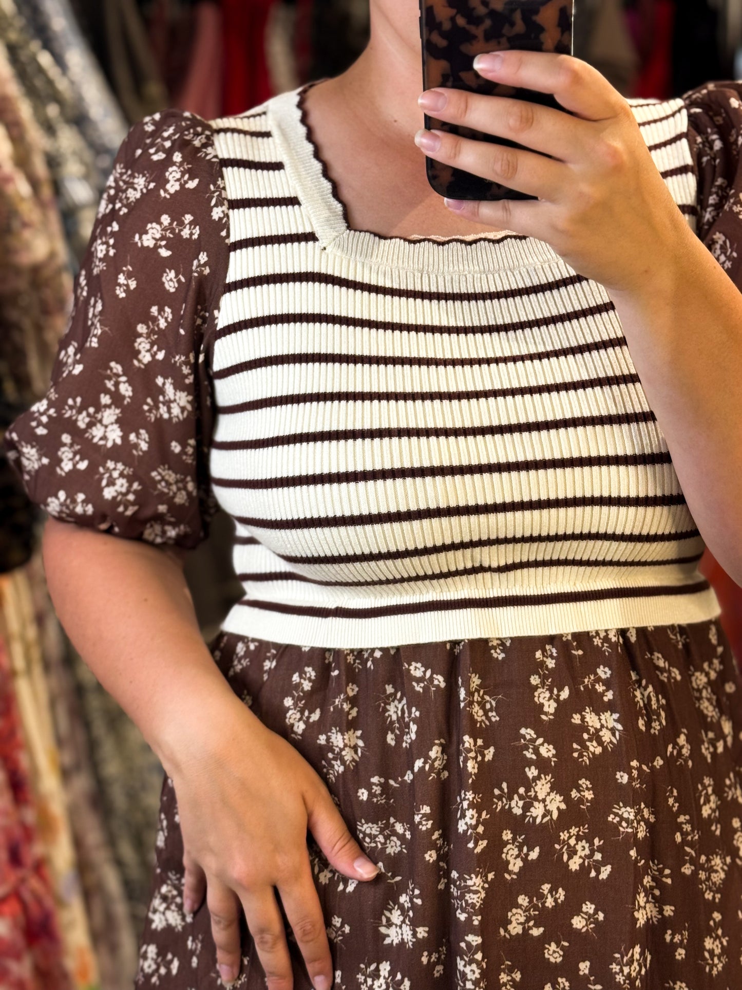 Elowen Dress in Dark Brown Multi- Misses (S-XL)