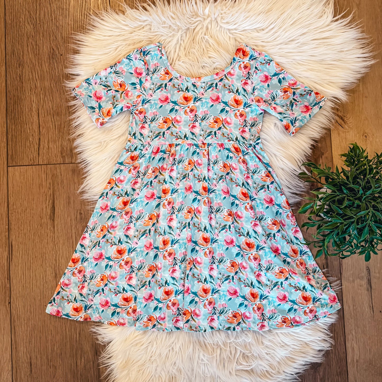 Blue Peach Floral Twirl Dress in Blue- Girls/Tween (2T-4,6,8,12)