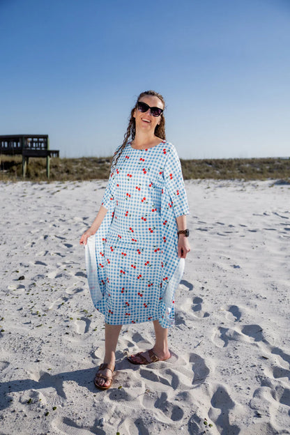Carlie Swim Dress in Sweet Cherry Check- Misses and Plus (S-XL,3X)