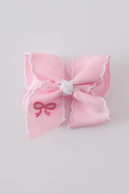 Embroidery Hair Bow in Pink- Girls Accessories