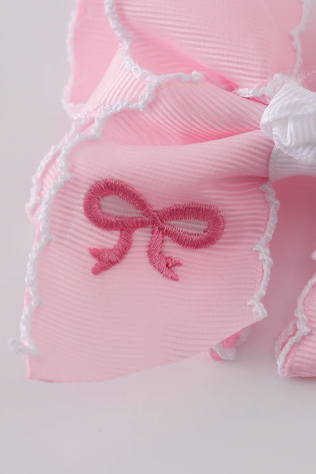 Embroidery Hair Bow in Pink- Girls Accessories
