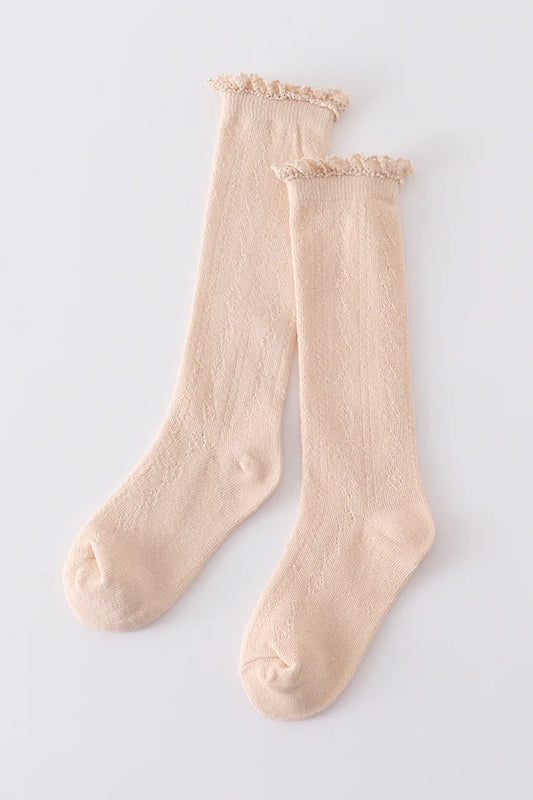 Lace Knee High Socks in Beige- Girls (0/6M-7/10)