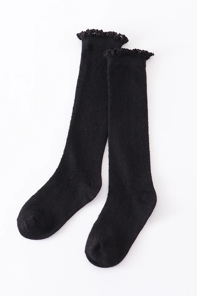 Lace Knee High Socks in Black- Girls (0/6M-7/10)