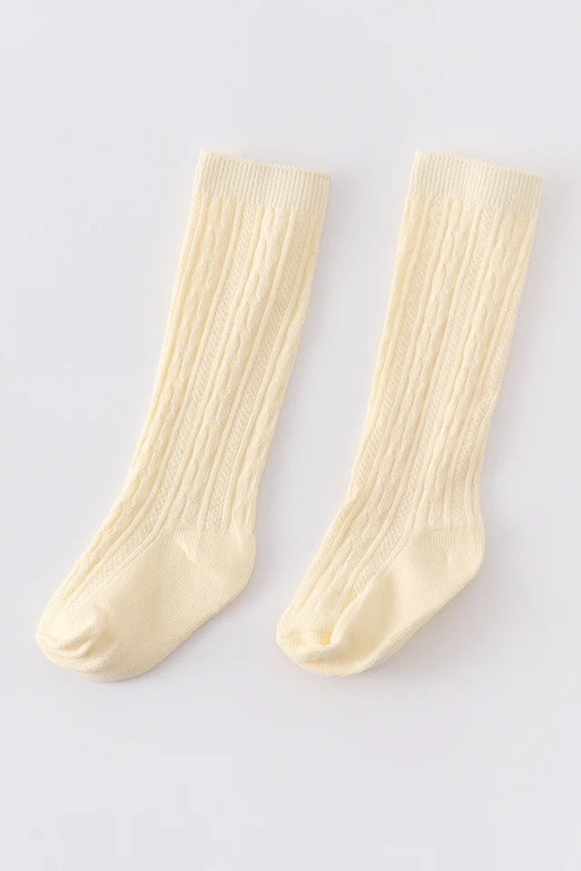 Knit Knee High Sock in Cream- Girls (18/24M-5/8)