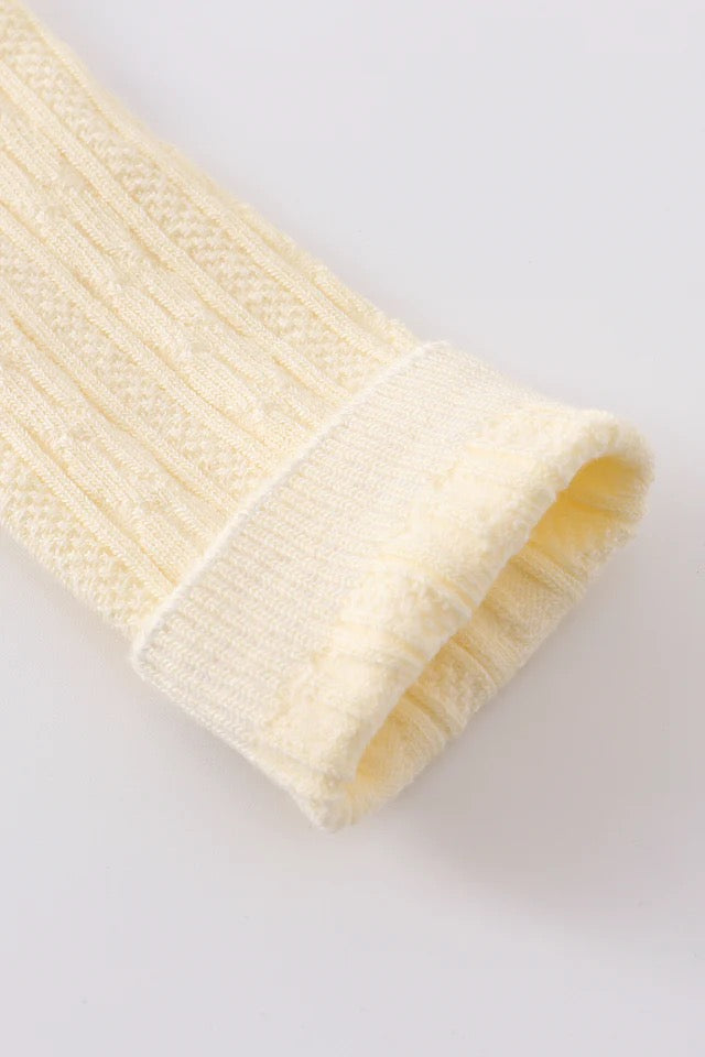 Knit Knee High Sock in Cream- Girls (18/24M-5/8)