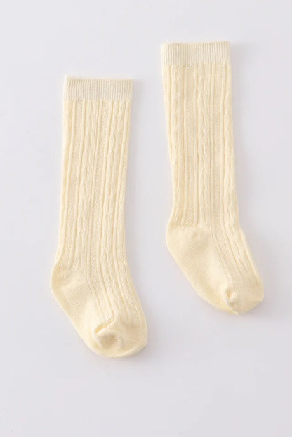 Knit Knee High Sock in Cream- Girls (18/24M-5/8)