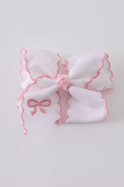 Embroidery Hair Bow in White- Girls Accessories