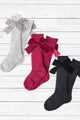 Bow Knee High Socks in Grey & Maroon- Girls (M & L)