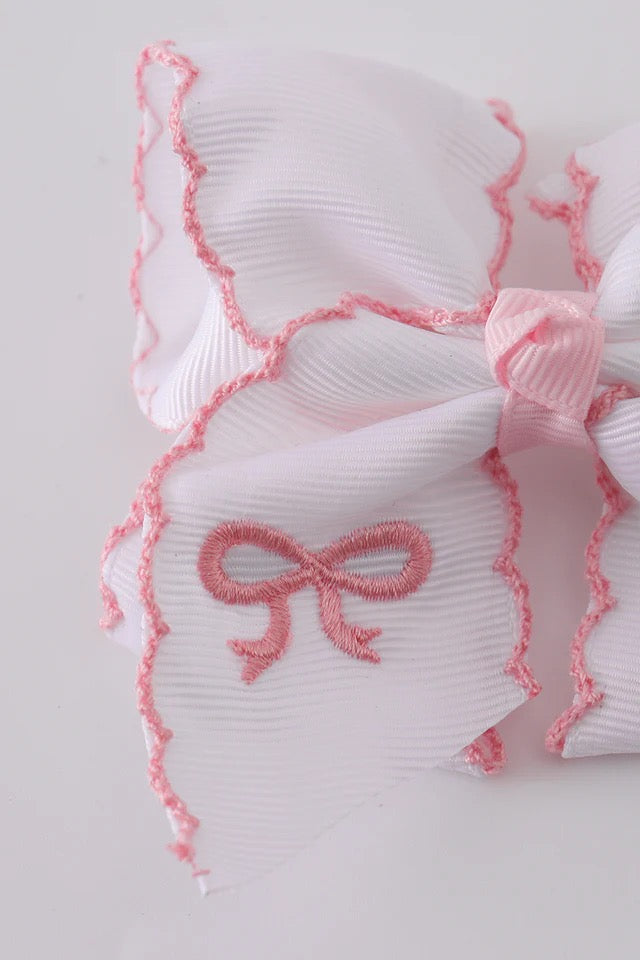 Embroidery Hair Bow in White- Girls Accessories
