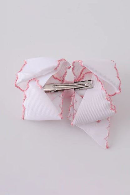 Embroidery Hair Bow in White- Girls Accessories