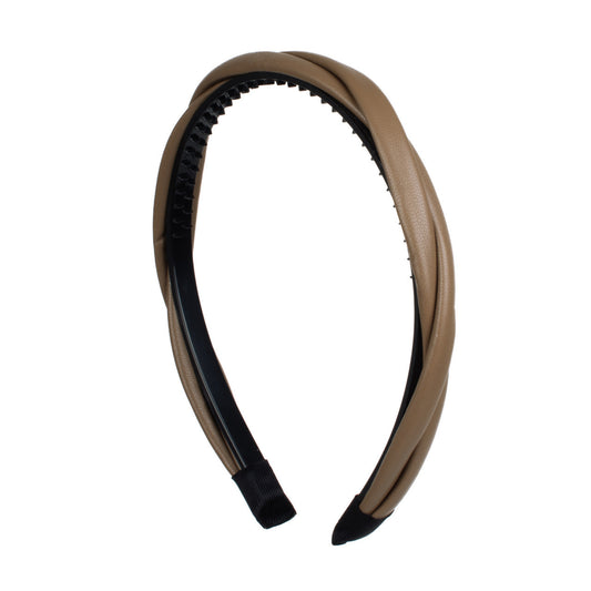 Vegan Leather Twist Headband in Brown