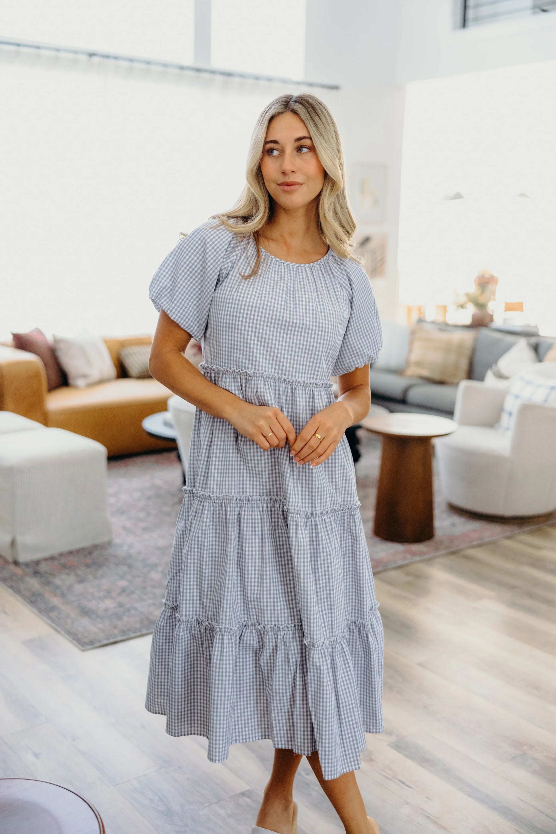Serena Dress in Gray Check- Misses (S,M,XL) Gray Check / S Serena Dress in Gray Check- Misses (S,M,XL) Gray Check / S