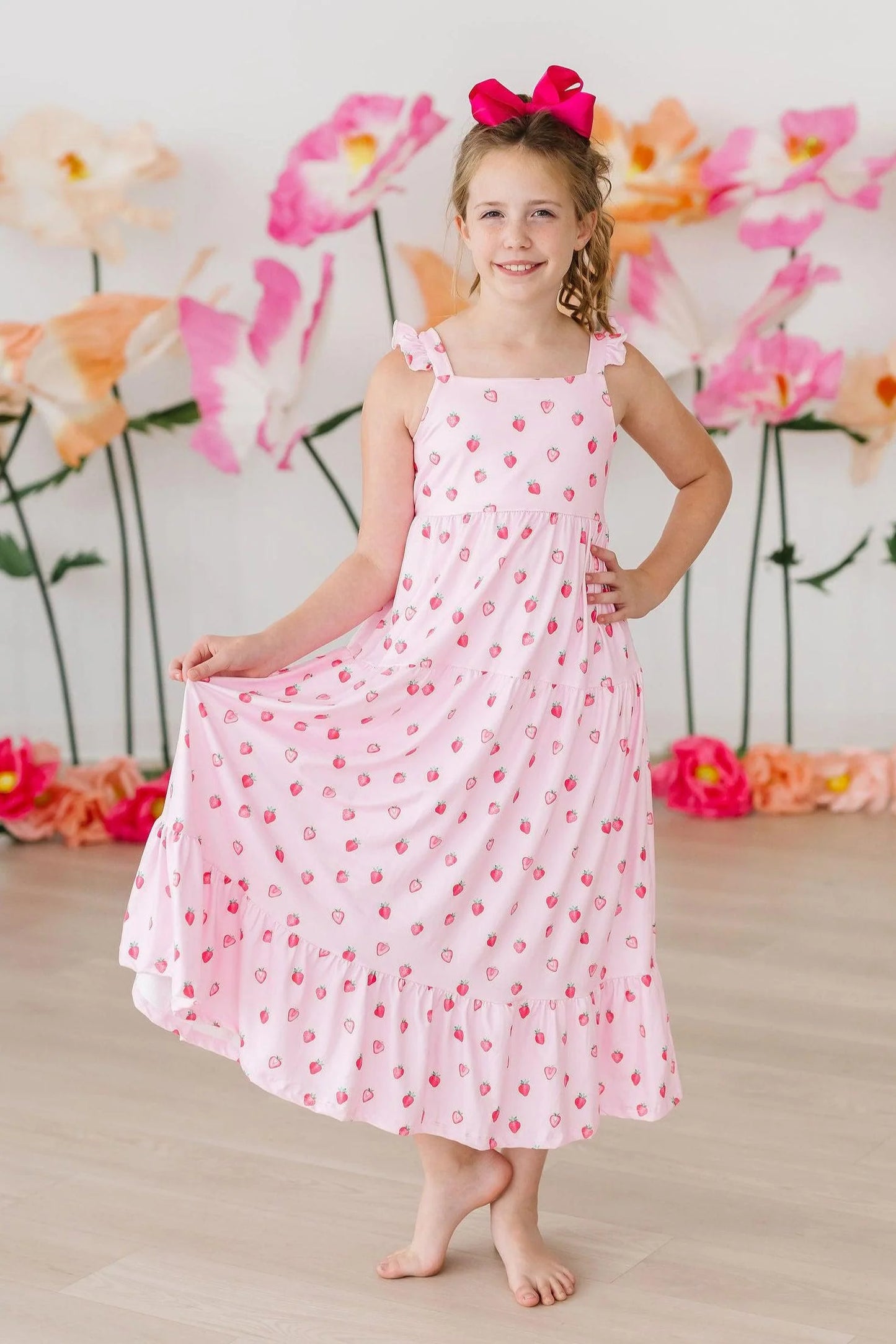 Ruffle Maxi Dress in Sweet Strawberries- Girls/Tween (3T-11/12)