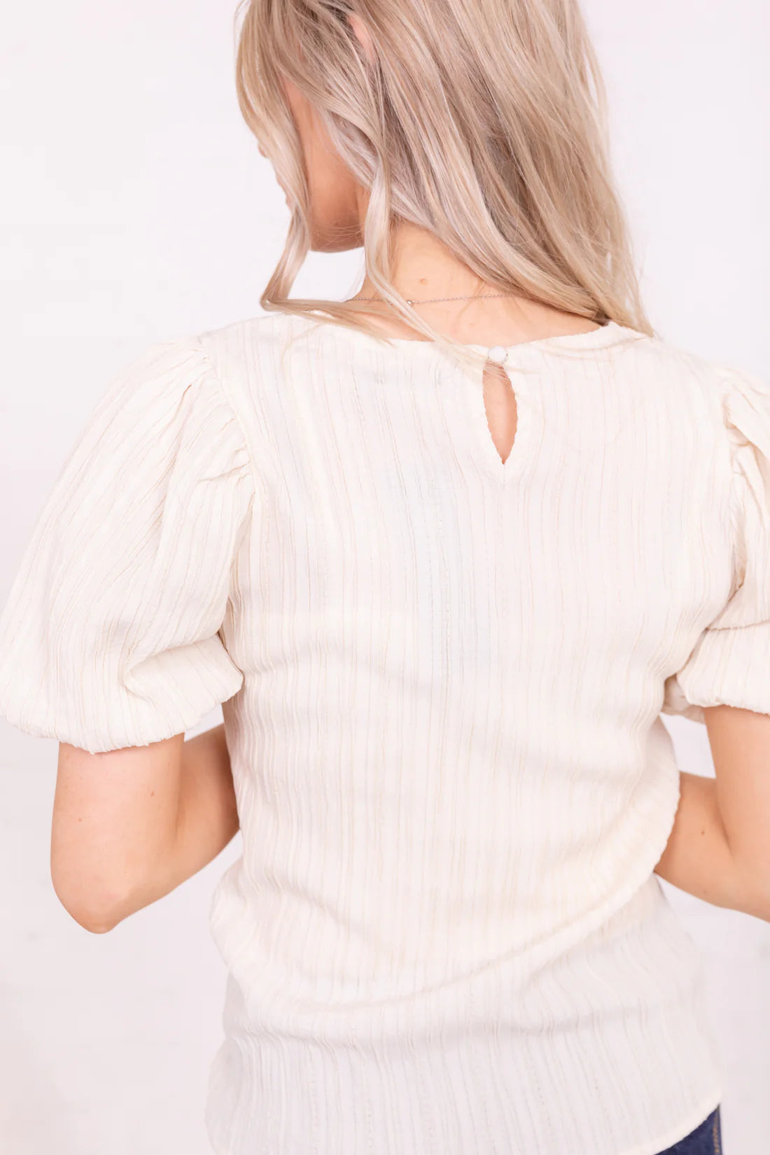 Puff Sleeve Top in Egret- Misses & Plus (S-4X)