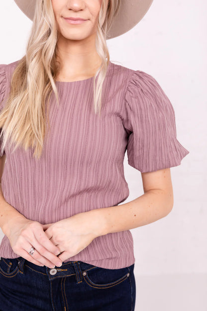 Puff Sleeve Top in Mulberry- Misses & Plus (S-4X)
