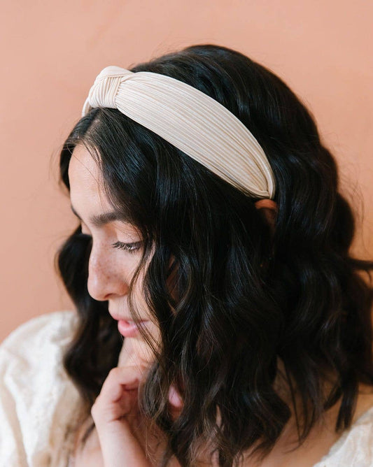 Pleated Hard Headband in Champagne- Accessories