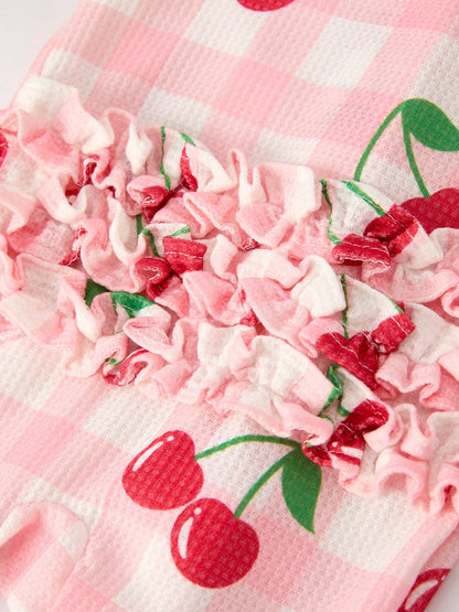 Waffle Cherry Romper in Pink- Infant Girls (3M-18M)