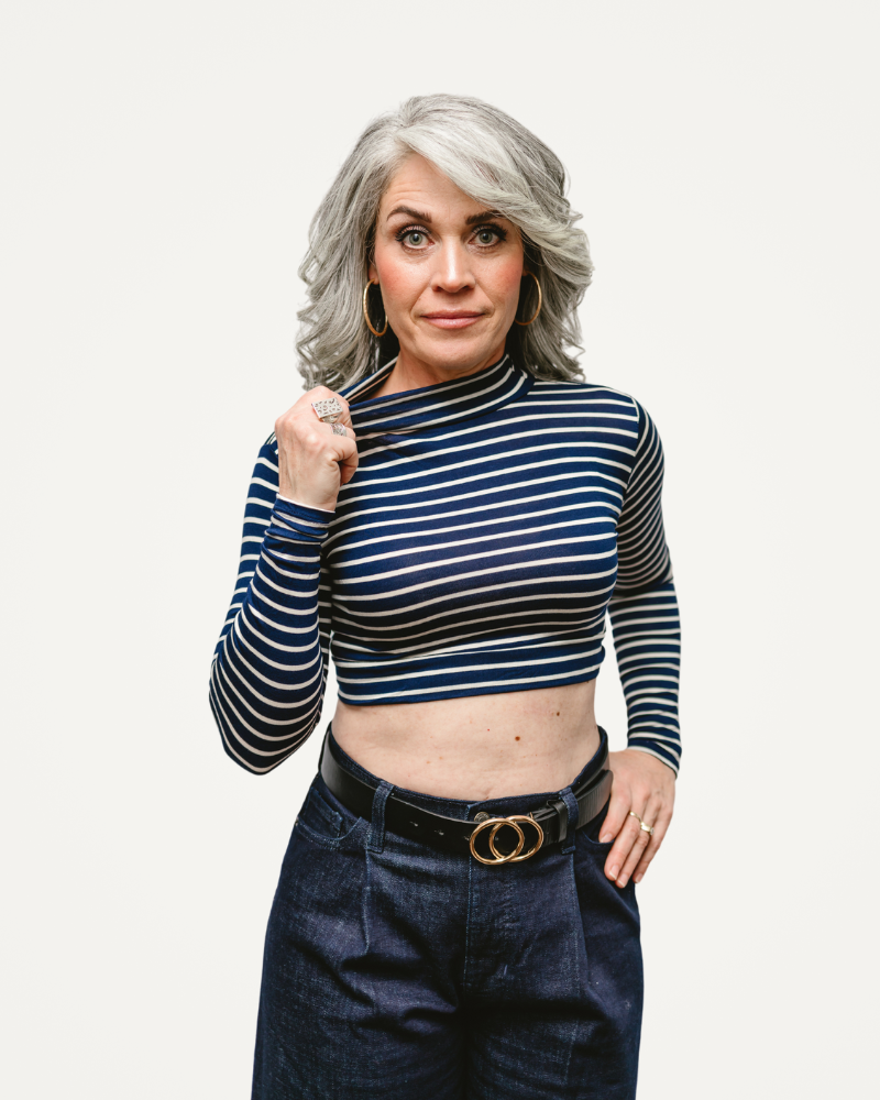 Striped Mock Long Sleeve Halftee- Misses and Plus (XS-4X)