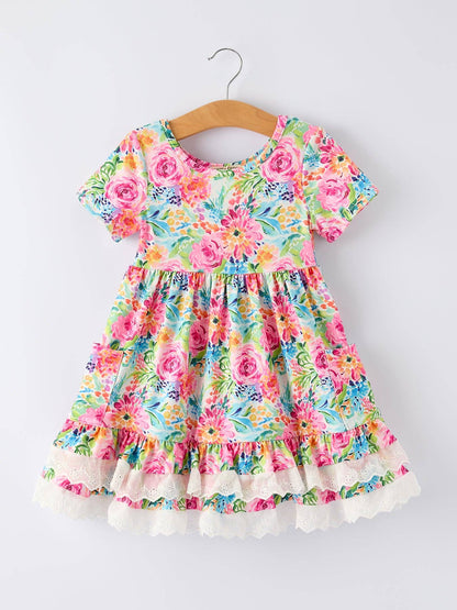 Avielle Dress in Pink Multi- Girls (2-7)