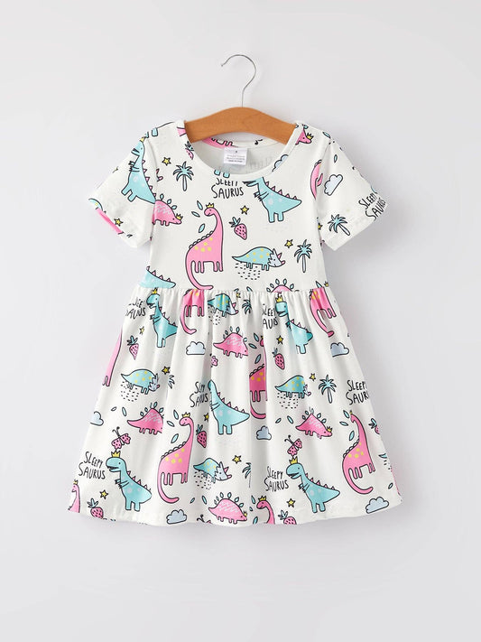 Dino Dress in Pastel Multi- Girls (6-8/9)