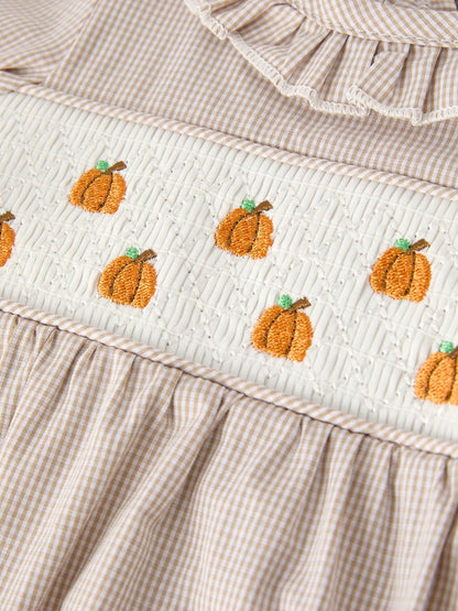 Pumpkin Patch Smocked Romper in Tan- Infant Girls (3M-18M)