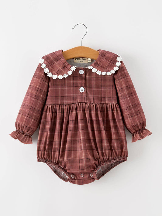 Prairie Rose Romper in Brown- Infant Girls (3M-18M)