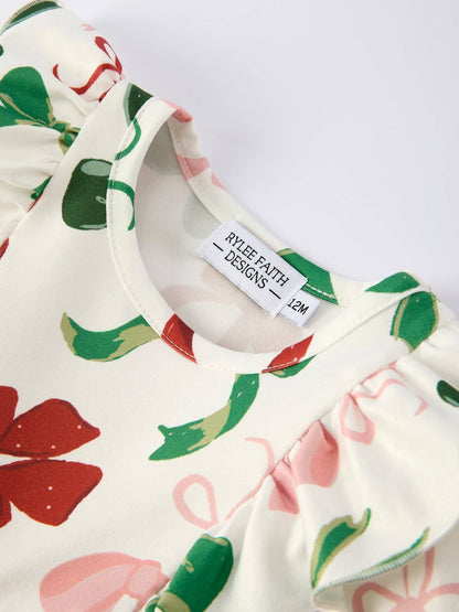 Christmas Bow Romper in Ivory- Infant Girls (3M-18M)