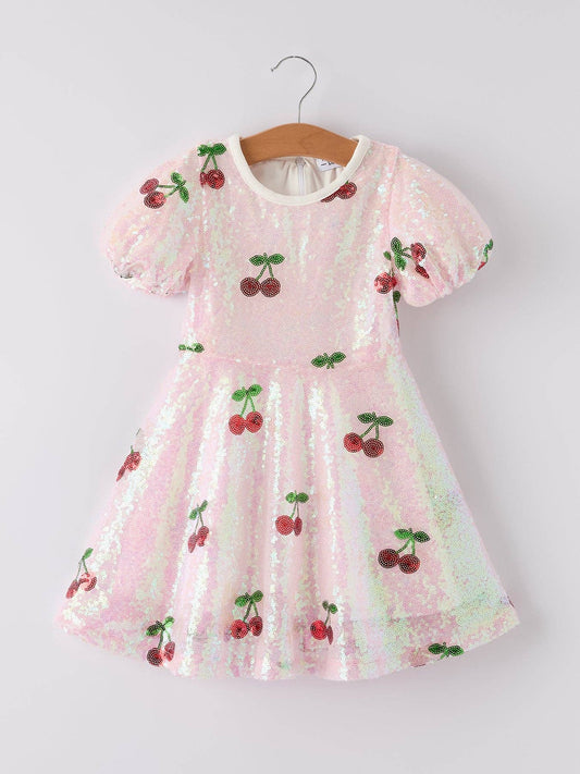 Sweet Cherry Sequins Dress in Pink- Girls (2 - 7)