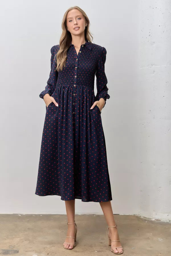 Willa Dress in Navy/Red- Misses and Plus (S-3X)