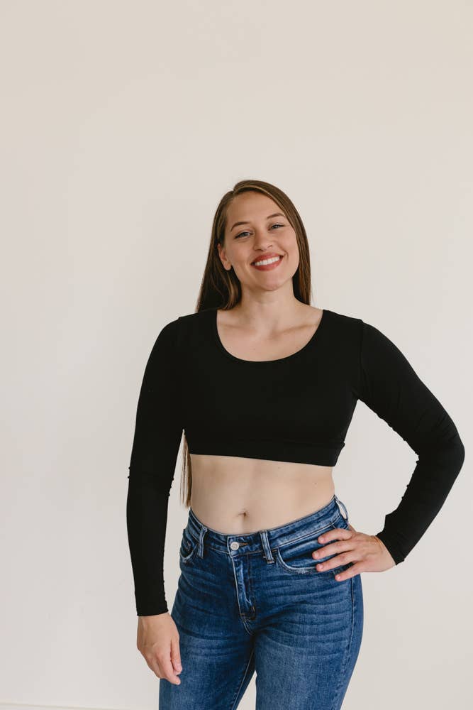 Long Sleeve Halftee in Black- Misses and Plus (M,XL,1X,4X)