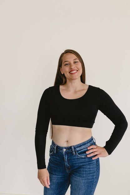 Long Sleeve Halftee in Black- Misses and Plus (M,XL,1X,4X)