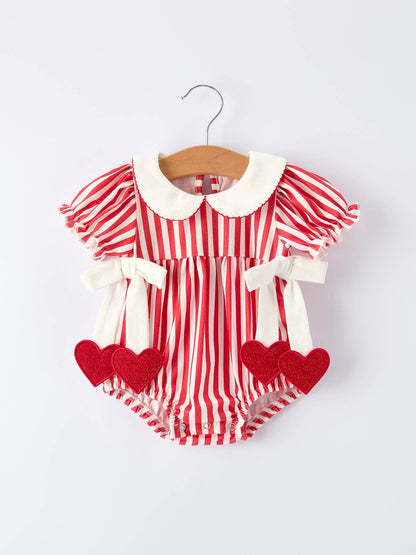 Lovey Romper in Red & White Stripes- Infant Girls (3M-18M)