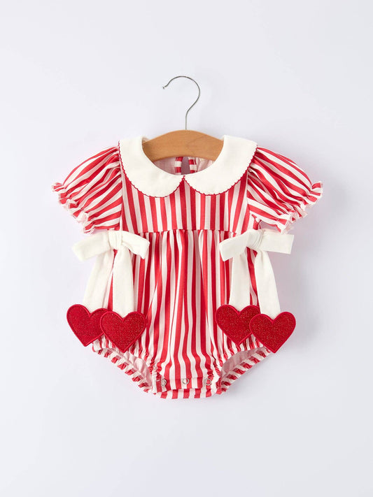 Lovey Romper in Red & White Stripes- Infant Girls (3M-18M)