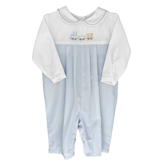 Train Embroidered Longall in Blue- Infant Boys (12M-24M)
