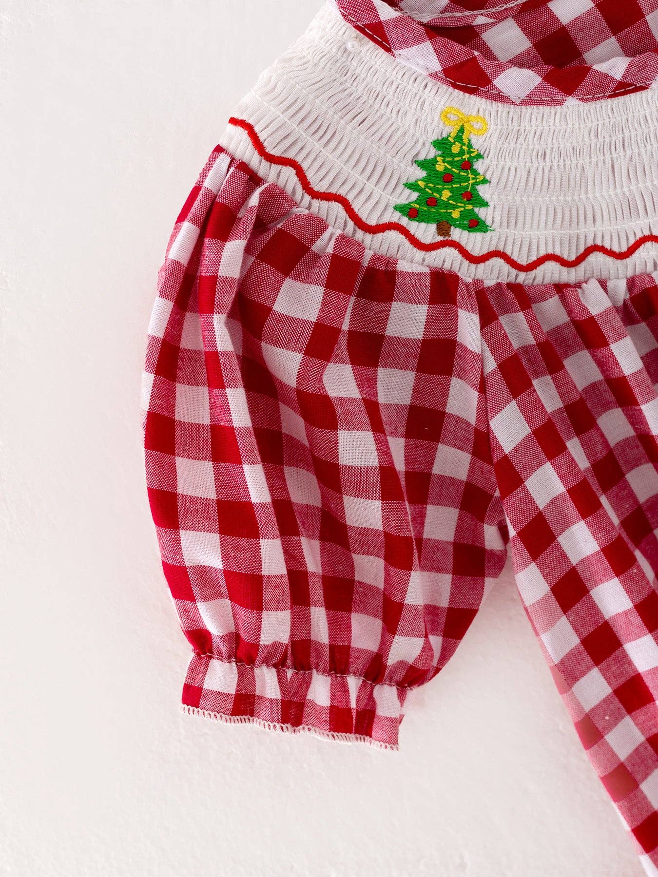 Christmas Tree Smocking Romper in Red- Girls (3M-18M)