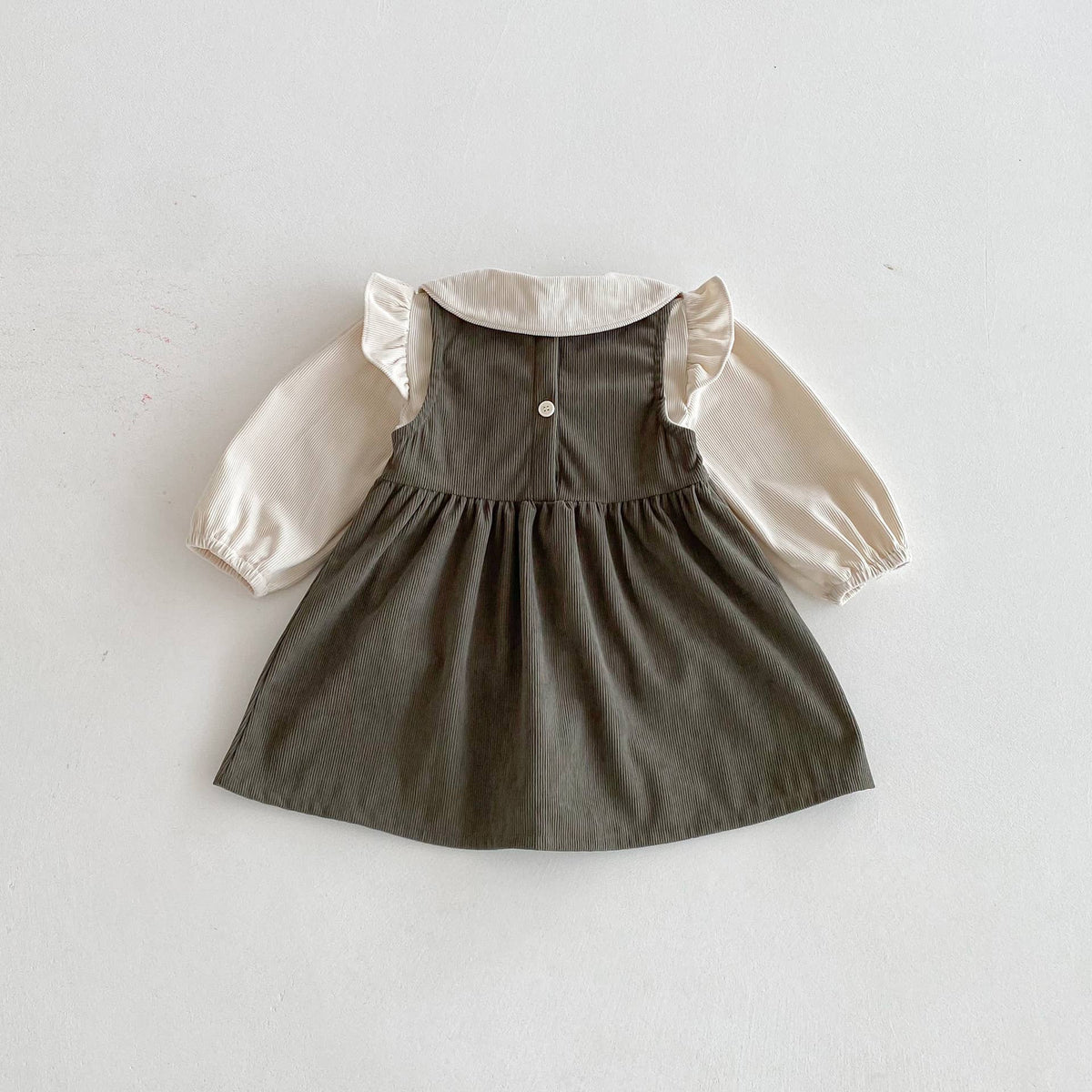 Olive Mae Dress in Cream/Olive- Infant/Girls (18M-6)
