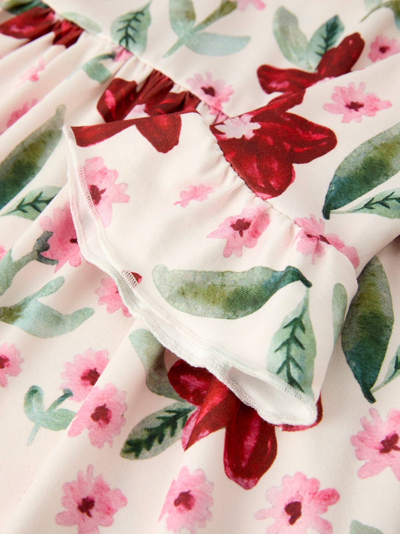 Christmas Floral Dress in Red and Pink- Girls (2-7)