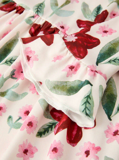 Christmas Floral Dress in Red and Pink- Girls (2-7)