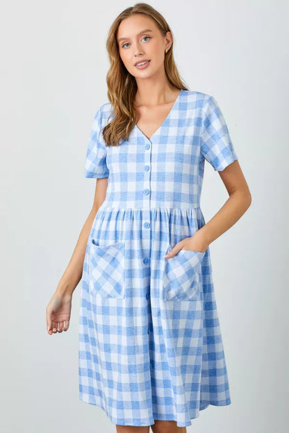 Skye Dress in Blue Multi- Plus (1X-3X)