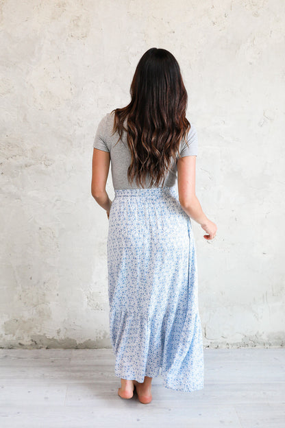 Drawstring Maxi Skirt in Denim Poppy- Misses & Plus (S-4X)